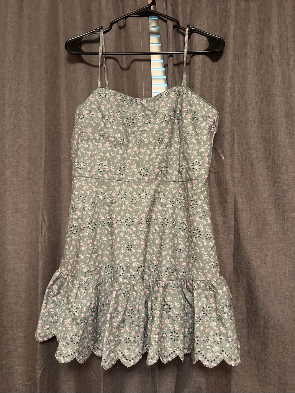 Altar'd State Sage Green Floral Eyelet Mini Dress